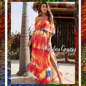Tie Dye Off The Shoulder Maxi Dress